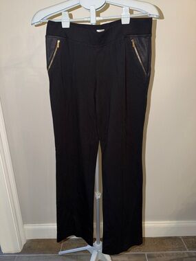 Cache Black Wide-Leg Pants with Gold Zip Pocket Trim